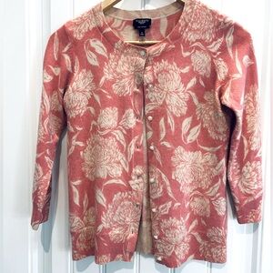 Talbots Cashmere Cardigan in Soft Salmon Pink and Cream